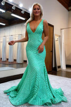 Deep V Neck Sequin Mermaid Prom Dress