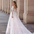 Robes de mariée sexy en dentelle, simples et élégantes, col en V, manches longues, blanches unies, ravissantes, dos nu, collection 2023 