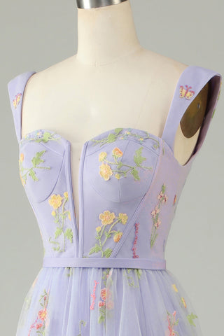 Princess A Line Sweetheart Champagne Long Prom Dress with Embroidery