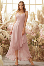 Robe de demoiselle d'honneur en mousseline rose poudré asymétrique
