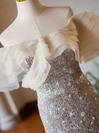 Vestido de fiesta de lujo plateado con lentejuelas y pedrería estilo sirena, vestido de noche formal Y7614