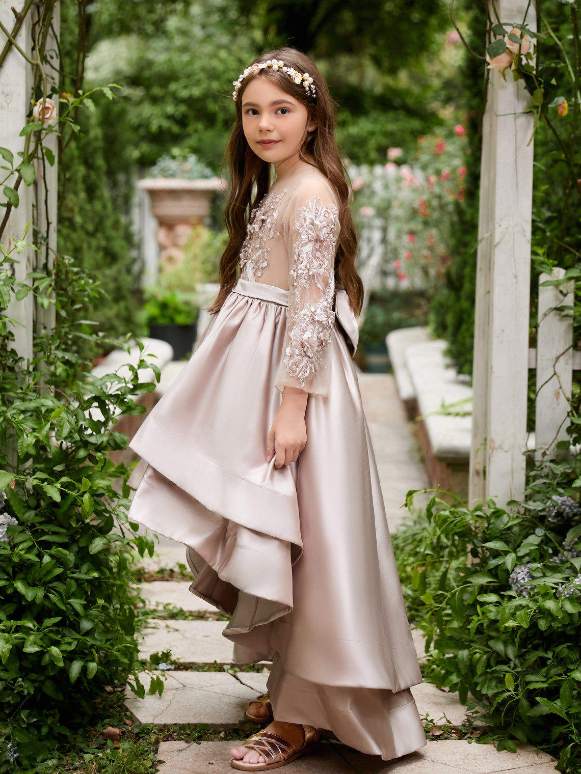 Vestido asimétrico de satén de corte A para niña de las flores