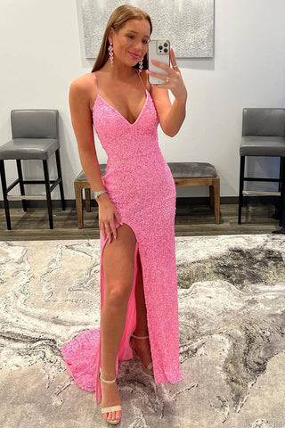 Sparkly Detachable Train Sequins Prom Dress with Slit