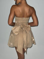 Vestido de noche TARUXY con lentejuelas brillantes para mujer, estilo minivestido ajustado con volantes y hombros descubiertos, ideal para fiestas. Incluye lazo, vendaje y espalda descubierta. 