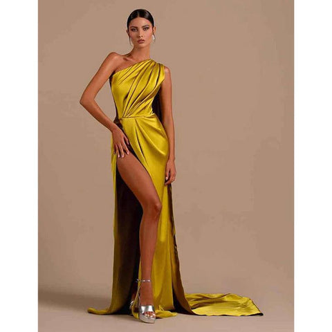 Vestido de fiesta formal largo con abertura alta y un solo hombro único 