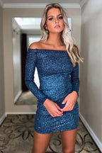 Robe de bal moulante à sequins et manches longues