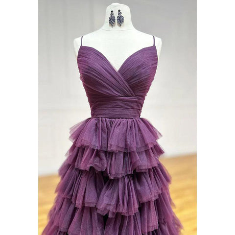 Robe de soirée trapèze sexy et tendance, décolleté en V, bretelles spaghetti fendues, dos nu