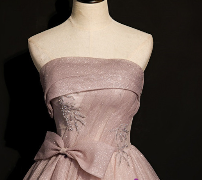 Precioso vestido de graduación rosa de tul con lentejuelas, sin tirantes, plisado y con cuentas. Vestido de gala formal para cumpleaños o quinceañera Y7579