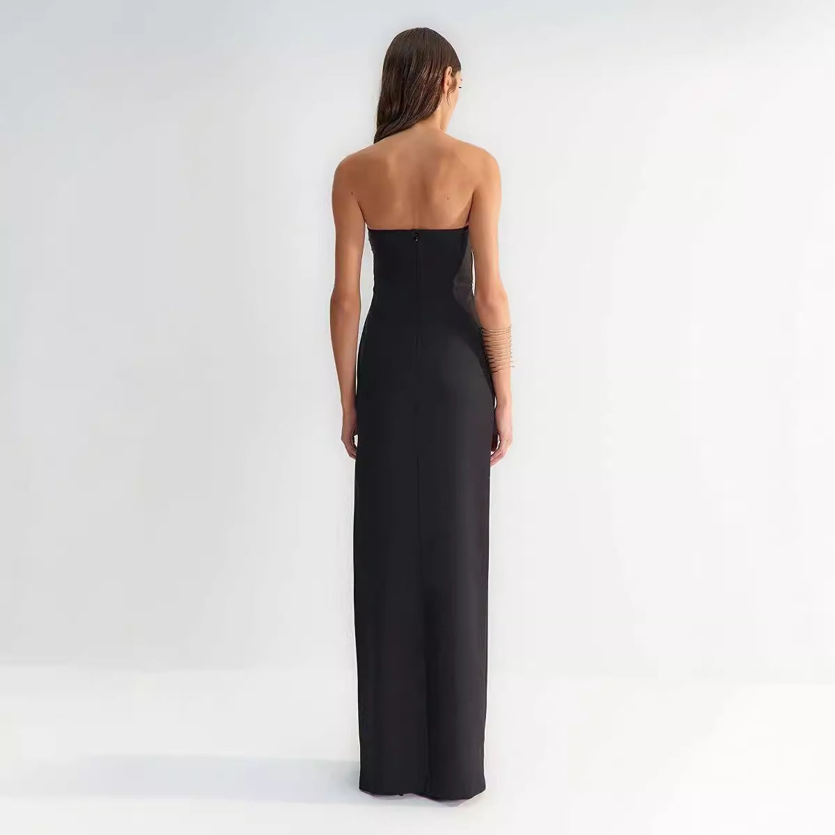 Vestido de fiesta sin tirantes con estampado de girasoles y aberturas sexys 
