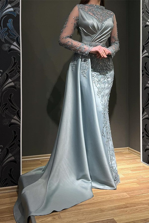 Long Sleeves Mermaid Evening Dress Ruffles With Beads
