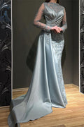 Long Sleeves Mermaid Evening Dress Ruffles With Beads