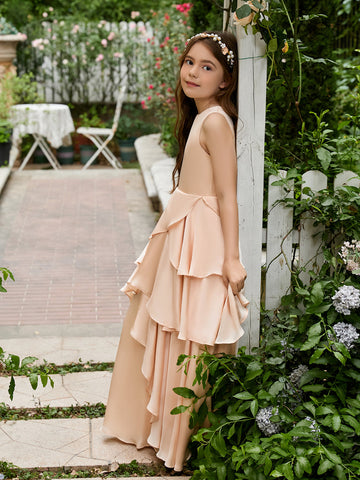 A-line Chiffon Floor-length Light Peach Flower Girl Dress