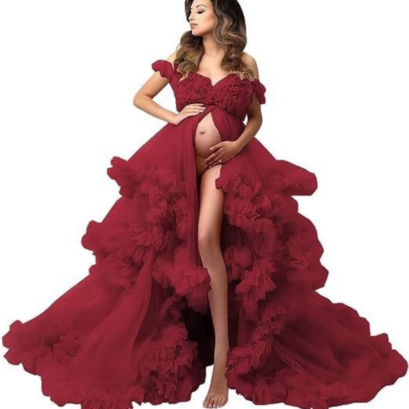 Vestido de malla para embarazadas, falda para fotos, escote en V profundo, estilo perspectiva, ideal para fotografía de retratos (6121#).