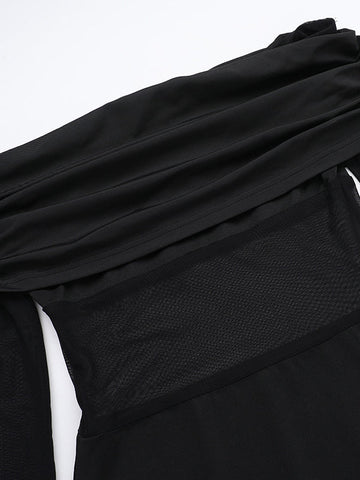 Vestidos largos de noche ajustados, plisados, transparentes, de color liso, con abertura en la entrepierna y hombros descubiertos. 