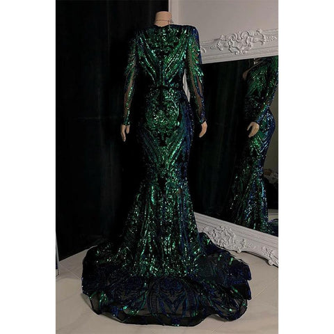 Robe de bal sirène sexy à col en V et paillettes appliquées pour fille noire à couper le souffle