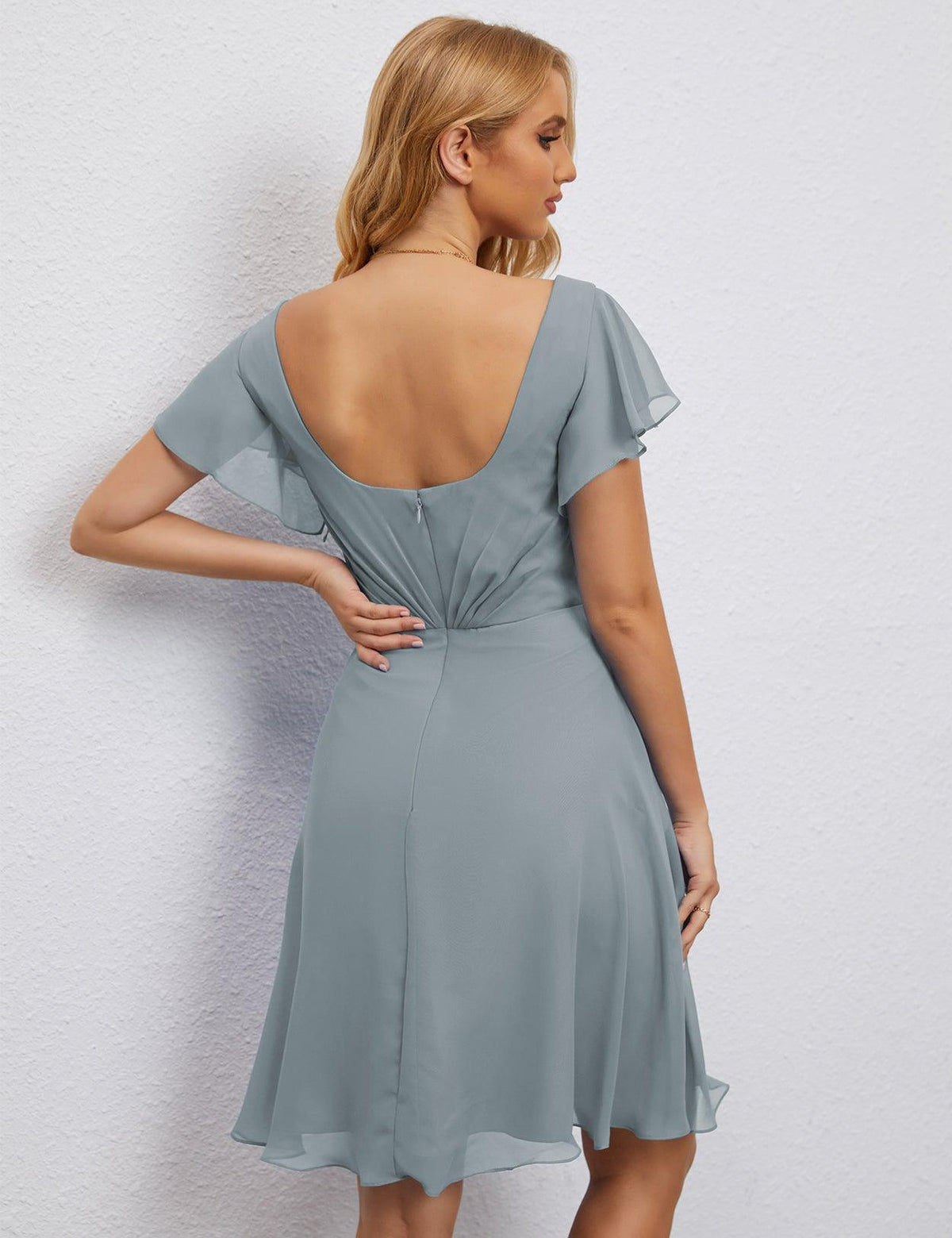 Robe de soirée dos nu, robe de bal formelle, longueur genou, manches courtes, robe de cocktail 28077 