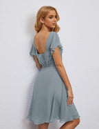 Robe de soirée dos nu, robe de bal formelle, longueur genou, manches courtes, robe de cocktail 28077 