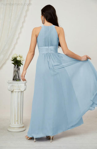 Baoleely Formal Party Gown Dress Chiffon Halter Long Sleeveless Bridesmaid Dresses 2802