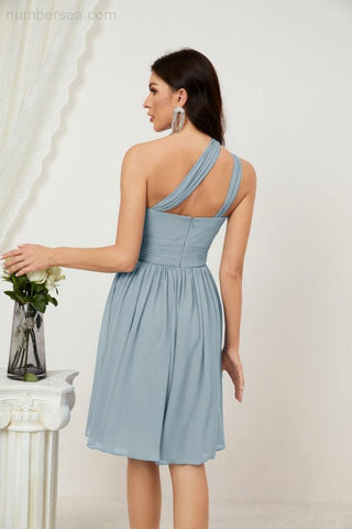 Vestido corto de gasa con un solo hombro para dama de honor de mujer Baoleely, ideal para fiestas y eventos formales como el baile de bienvenida (modelo 2804).