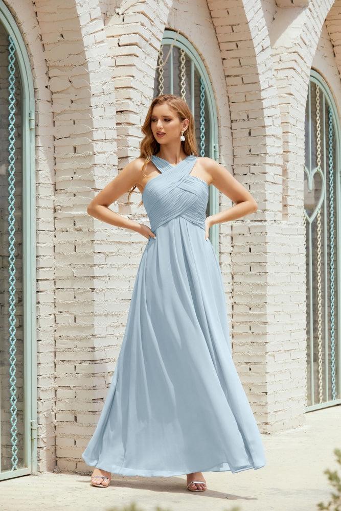 Vestidos de dama de honor con cuello halter, vestido formal de cóctel o de fiesta 28015 