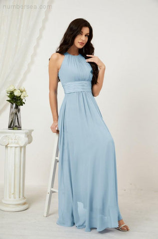 Baoleely Formal Party Gown Dress Chiffon Halter Long Sleeveless Bridesmaid Dresses 2802
