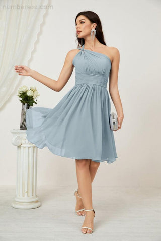 Vestido corto de gasa con un solo hombro para dama de honor de mujer Baoleely, ideal para fiestas y eventos formales como el baile de bienvenida (modelo 2804).