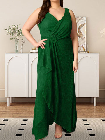 A-Line V-Neck Ruched Metallic Mesh Dress