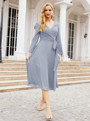 Vestido de dama de honor con espalda en V y cinturón, para la madre de la novia o invitada a la boda SY28031