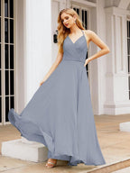 Baoleely Halter Chiffon Bridesmaid Dresses Wedding Appare Sleeveless Formal Prom Dress with Ruffled Back 28035