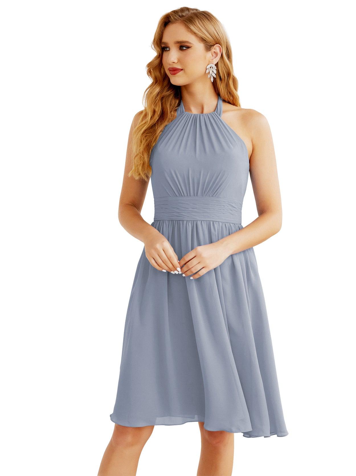 Robe de demoiselle d'honneur courte en mousseline de soie, dos nu, sans manches, robe de soirée formelle, dos nu, Baoleely 28023 