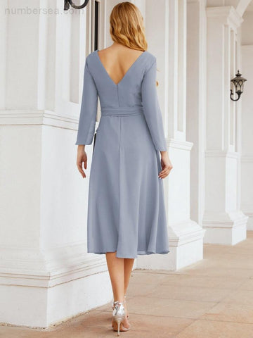 Vestido de dama de honor con espalda en V y cinturón, para la madre de la novia o invitada a la boda SY28031