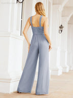 Baoleely Crisscross Neck Jumpsuit Formal Evening Dress Long Bridesmaid Dresses Bell-bottomed Pants 28033