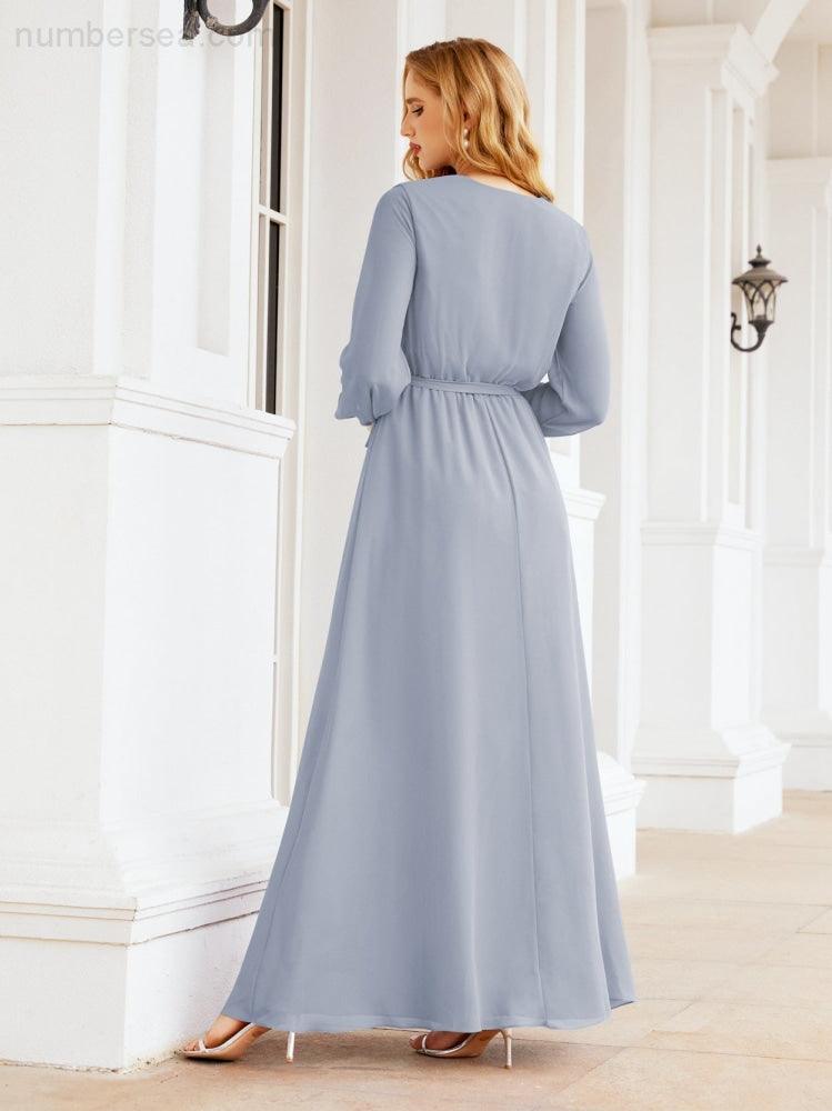 Vestido de dama de honor de gasa para mujer Sunderly, corte en A, manga larga, vestido de noche formal para invitada de boda SY28032 