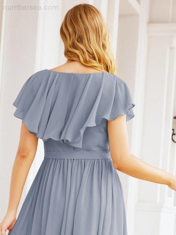 Vestidos de dama de honor con mangas abullonadas para fiesta formal de noche y graduación 28044 