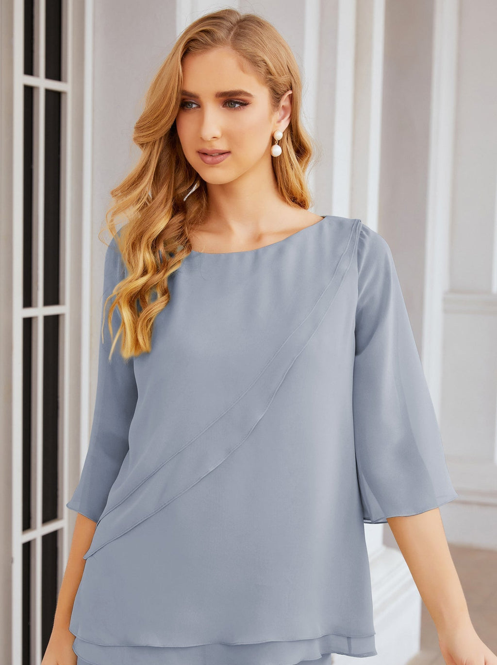 Baoleely Élégante robe mère de la mariée 2 pièces, grande taille, pantalon, volants, couches argentées, peignoir 28064