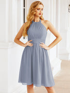Robe de demoiselle d'honneur courte en mousseline de soie, dos nu, sans manches, robe de soirée formelle, dos nu, Baoleely 28023 