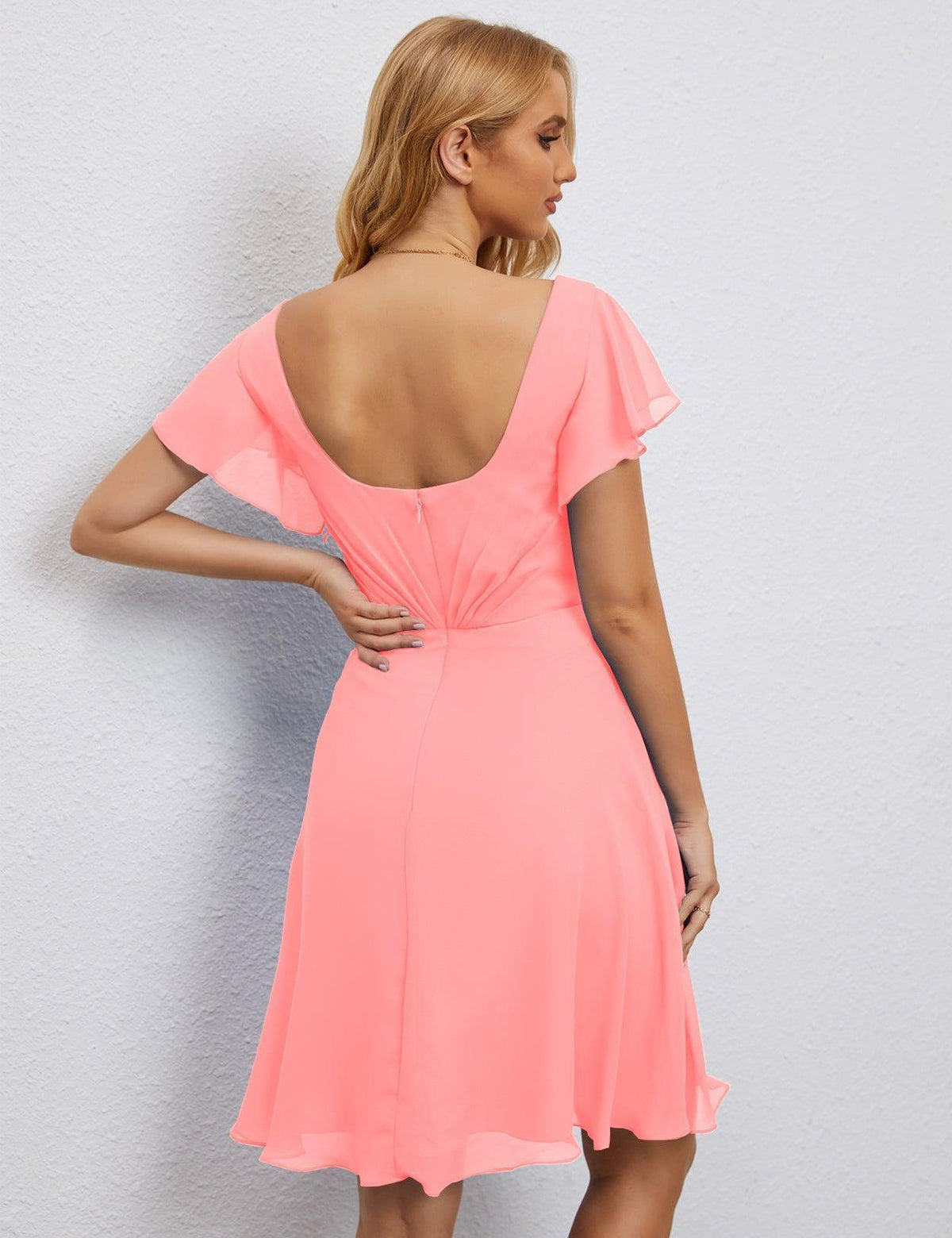 Robe de soirée dos nu, robe de bal formelle, longueur genou, manches courtes, robe de cocktail 28077 