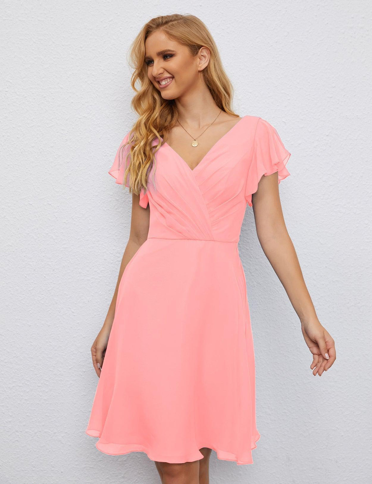 Robe de soirée dos nu, robe de bal formelle, longueur genou, manches courtes, robe de cocktail 28077 