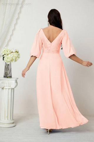 Baoleely  Formal Prom Gown Women V-Neck Chiffon Bridesmaid Dresses Long Bishop Sleeve Party Dress 2807