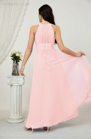 Baoleely Formal Party Gown Dress Chiffon Halter Long Sleeveless Bridesmaid Dresses 2802