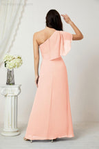 Baoleely  Chiffon Ruffled One Shoulder Long Bridesmaid Dresses A-line Formal Evening Gown Side Split 2809