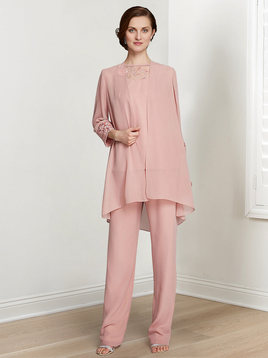 Tailleurs-pantalons en mousseline à manches longues pour la mère de la mariée, avec veste 