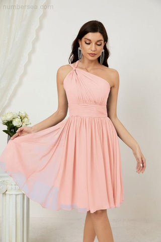 Vestido corto de gasa con un solo hombro para dama de honor de mujer Baoleely, ideal para fiestas y eventos formales como el baile de bienvenida (modelo 2804).