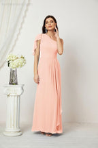 Baoleely  Chiffon Ruffled One Shoulder Long Bridesmaid Dresses A-line Formal Evening Gown Side Split 2809