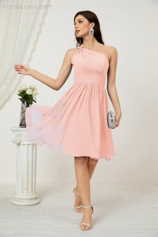 Vestido corto de gasa con un solo hombro para dama de honor de mujer Baoleely, ideal para fiestas y eventos formales como el baile de bienvenida (modelo 2804).