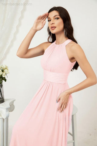 Baoleely Formal Party Gown Dress Chiffon Halter Long Sleeveless Bridesmaid Dresses 2802