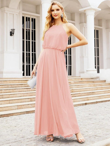 Vestido largo de dama de honor Baoleely con cuello halter, corte A, estilo formal, para jóvenes, modelo 28029