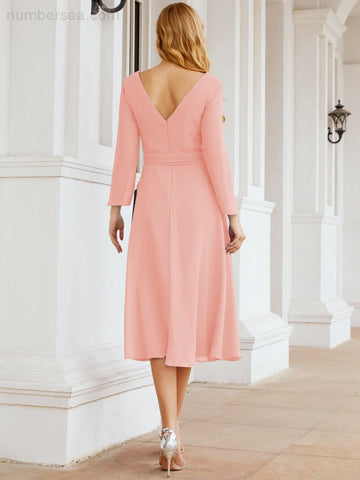 Vestido de dama de honor con espalda en V y cinturón, para la madre de la novia o invitada a la boda SY28031