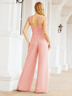 Baoleely Crisscross Neck Jumpsuit Formal Evening Dress Long Bridesmaid Dresses Bell-bottomed Pants 28033
