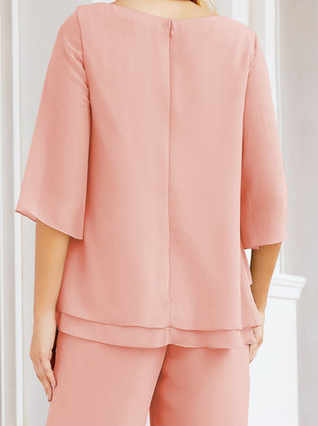 Elegante conjunto de pantalón y bata plateada de dos piezas para la madre de la novia, talla grande, con volantes, Sunderly Elegant SY28064